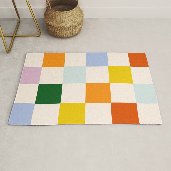 Retro Rainbow Checkerboard  Rug Gallery Image 1