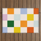Retro Rainbow Checkerboard  Outdoor Rug Gallery Image 1