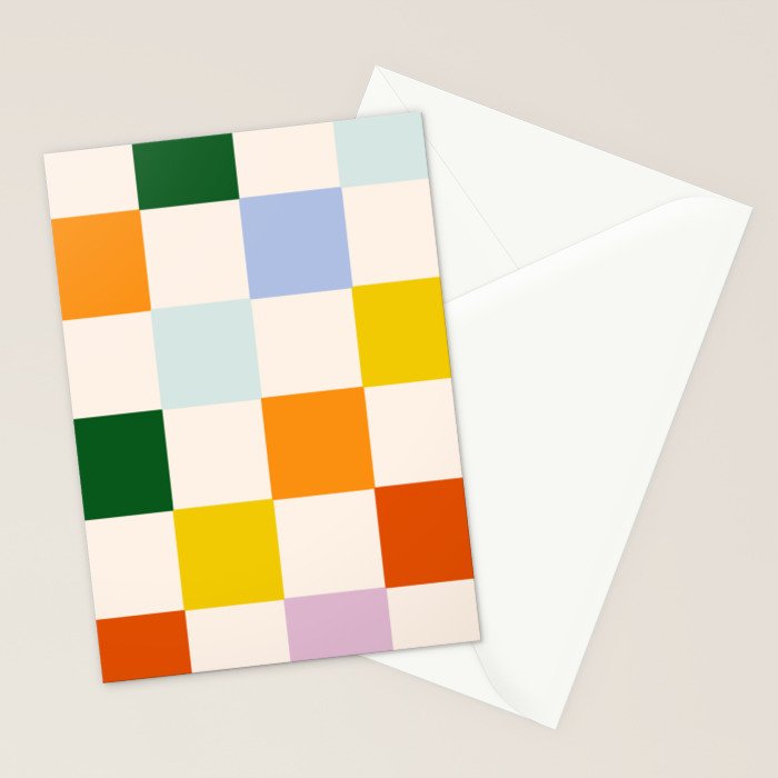 Retro Rainbow Checkerboard  Stationery Card Gallery Image 2