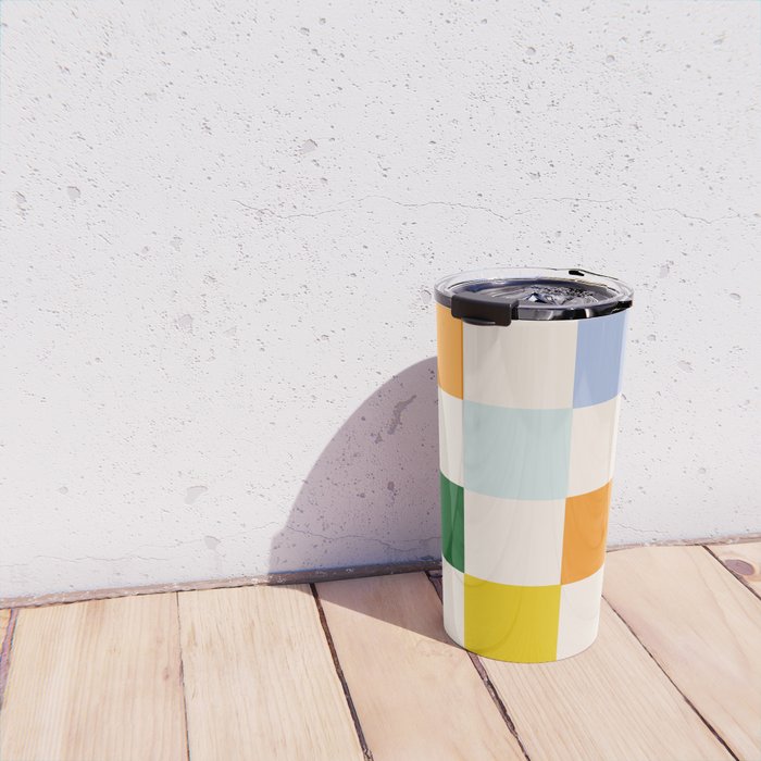 Retro Rainbow Checkerboard  Travel Mug Gallery Image 4
