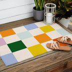 Retro Rainbow Checkerboard  Outdoor Rug Gallery Image 2