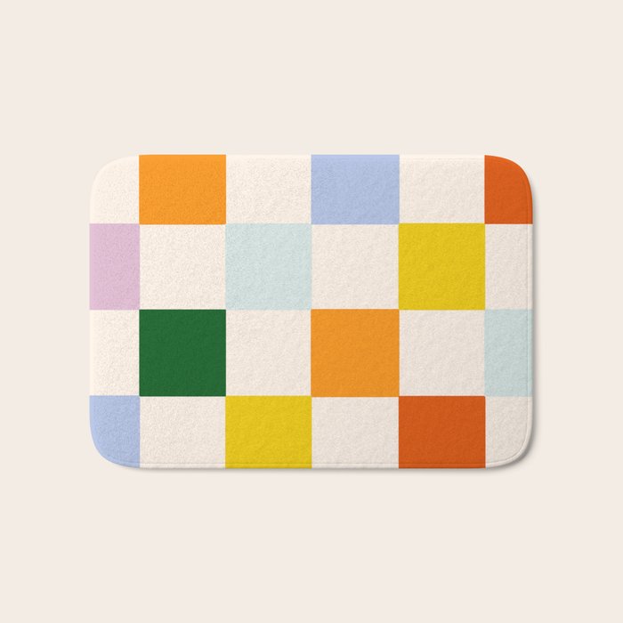 Retro Rainbow Checkerboard  Bath Mat Gallery Image 1