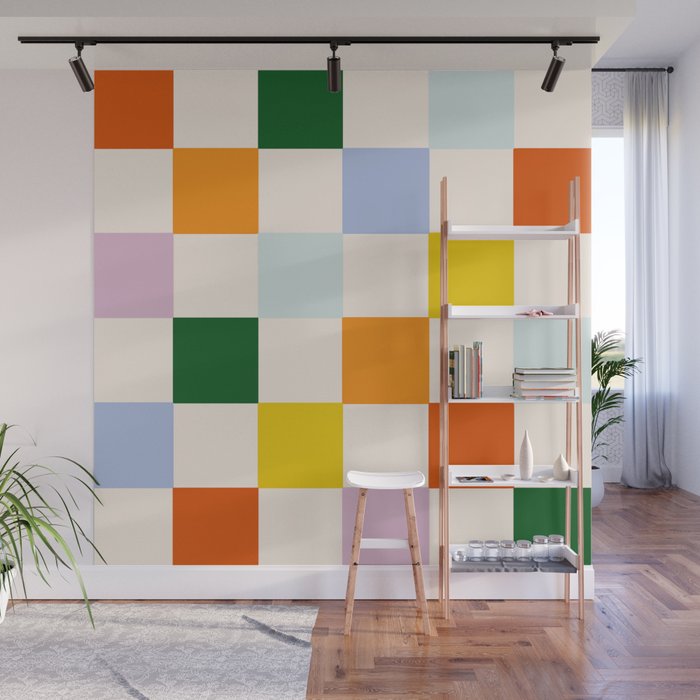 Retro Rainbow Checkerboard  Wall Mural Gallery Image 1