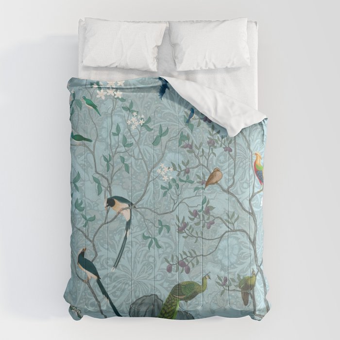 Chinoiserie Aqua Turquoise Garden Fresco & William Morris Art Comforter Gallery Image 1