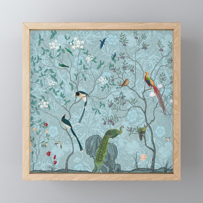 Chinoiserie Aqua Turquoise Garden Fresco & William Morris Art Mini Art Print Gallery Image 1