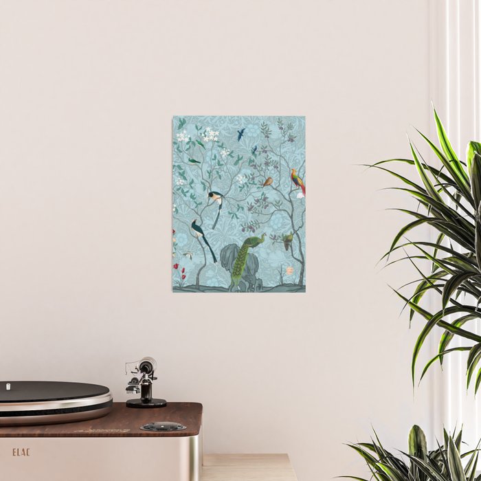 Chinoiserie Aqua Turquoise Garden Fresco & William Morris Art Poster Gallery Image 2