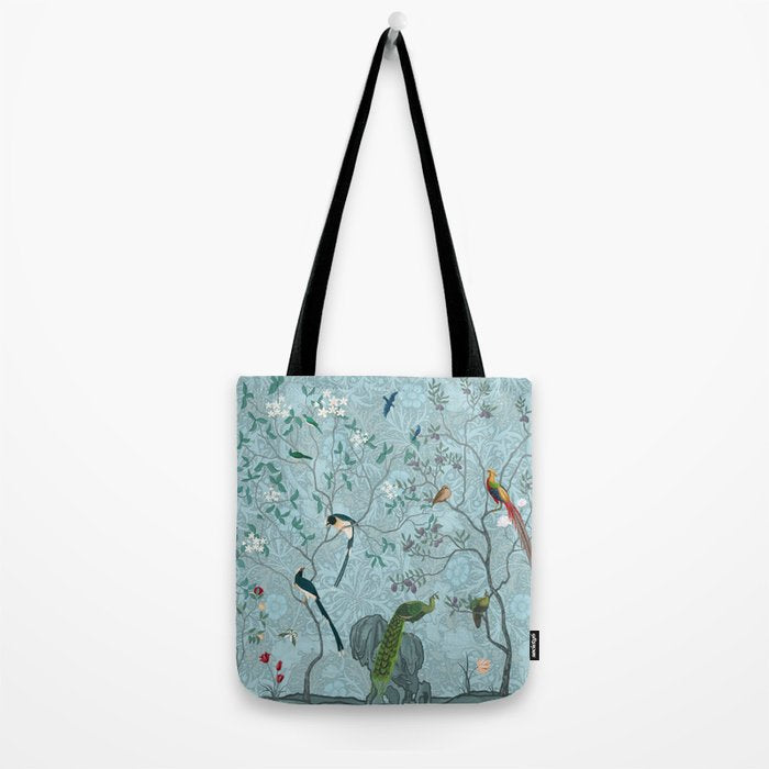 Chinoiserie Aqua Turquoise Garden Fresco & William Morris Art Tote Bag Gallery Image 2