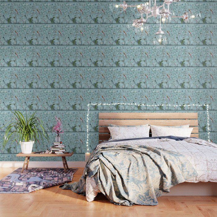 Chinoiserie Aqua Turquoise Garden Fresco & William Morris Art Wallpaper Gallery Image 1