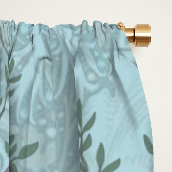 Chinoiserie Aqua Turquoise Garden Fresco & William Morris Art Window Curtain Gallery Image 2