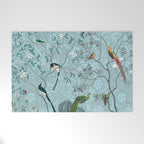 Chinoiserie Aqua Turquoise Garden Fresco & William Morris Art Welcome Mat Gallery Image 1