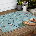 Chinoiserie Aqua Turquoise Garden Fresco & William Morris Art Outdoor Rug Gallery Image 2