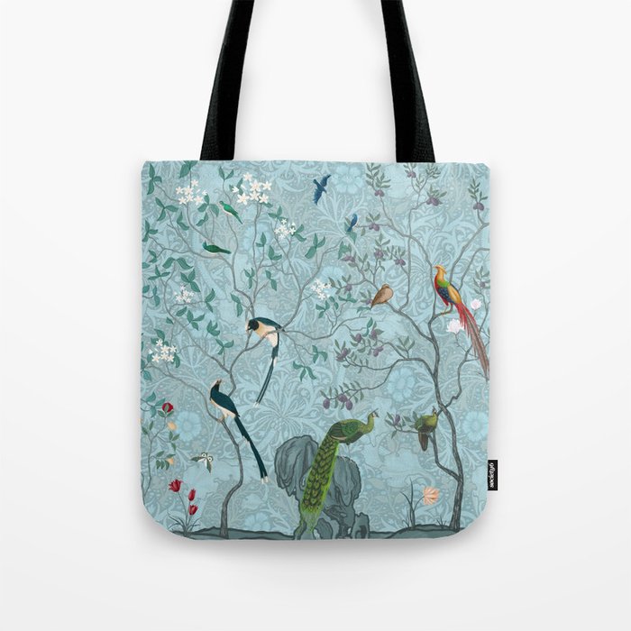 Chinoiserie Aqua Turquoise Garden Fresco & William Morris Art Tote Bag Gallery Image 1