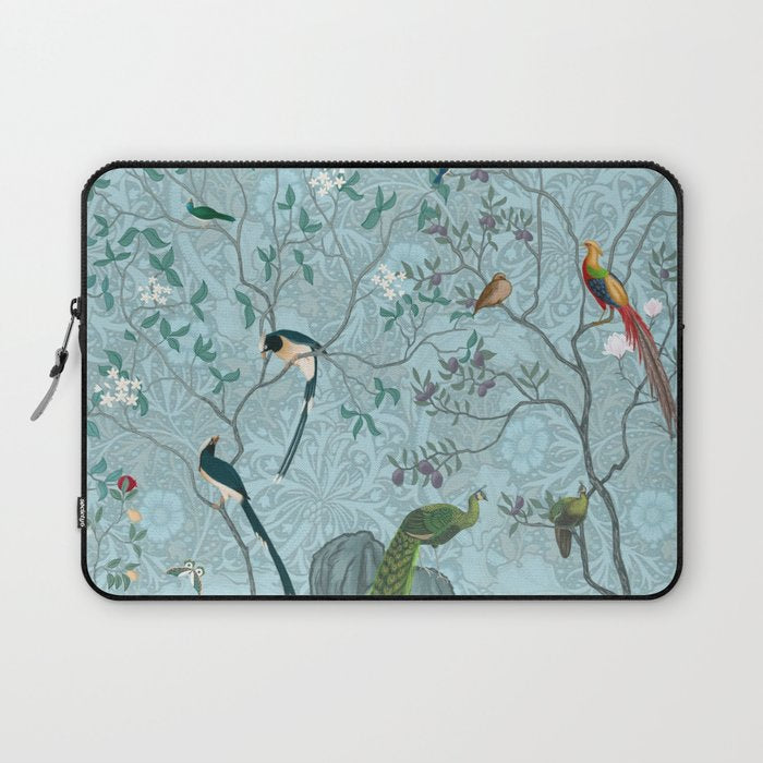 Chinoiserie Aqua Turquoise Garden Fresco & William Morris Art Laptop Sleeve Gallery Image 1