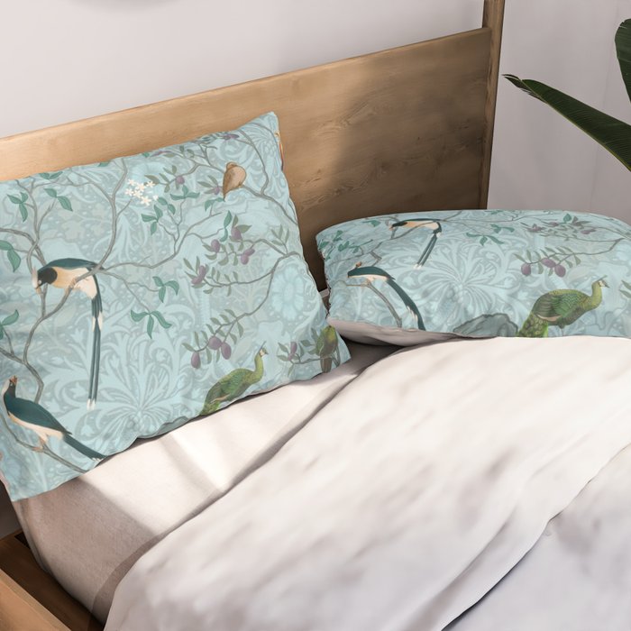 Chinoiserie Aqua Turquoise Garden Fresco & William Morris Art Pillow Sham Gallery Image 2