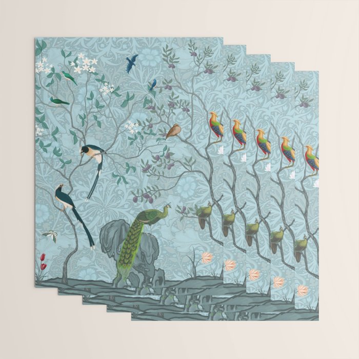 Chinoiserie Aqua Turquoise Garden Fresco & William Morris Art Wrapping Paper Gallery Image 3