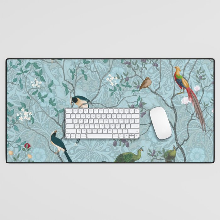 Chinoiserie Aqua Turquoise Garden Fresco & William Morris Art Desk Mat Gallery Image 1