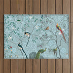 Chinoiserie Aqua Turquoise Garden Fresco & William Morris Art Outdoor Rug Gallery Image 1