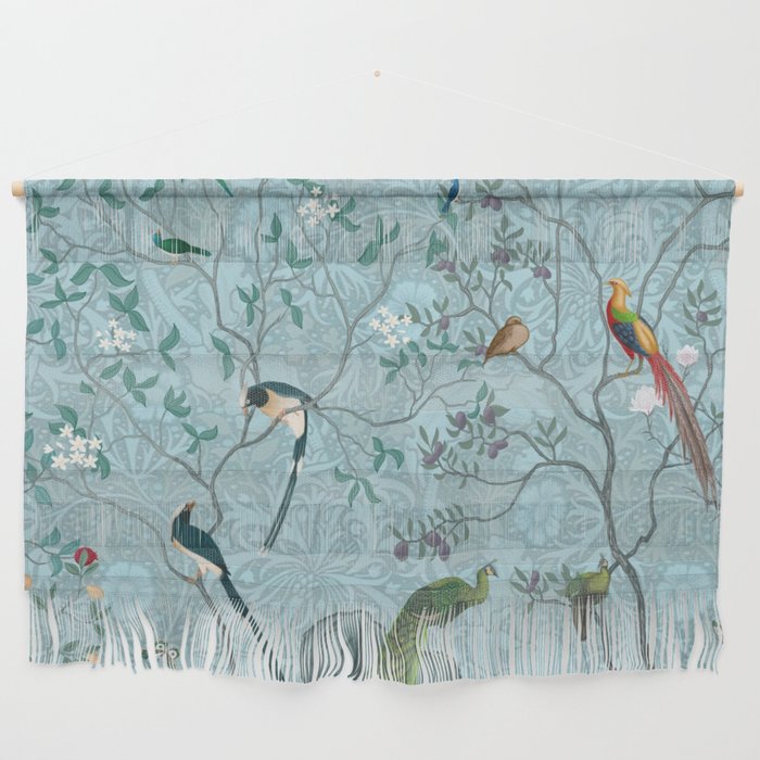 Chinoiserie Aqua Turquoise Garden Fresco & William Morris Art Wall Hanging Gallery Image 1