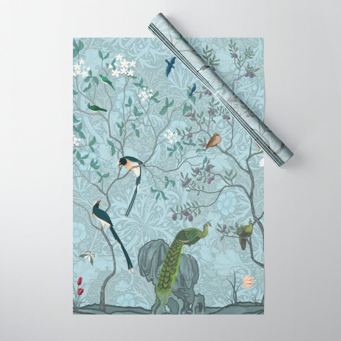 Chinoiserie Aqua Turquoise Garden Fresco & William Morris Art Wrapping Paper Gallery Image 1