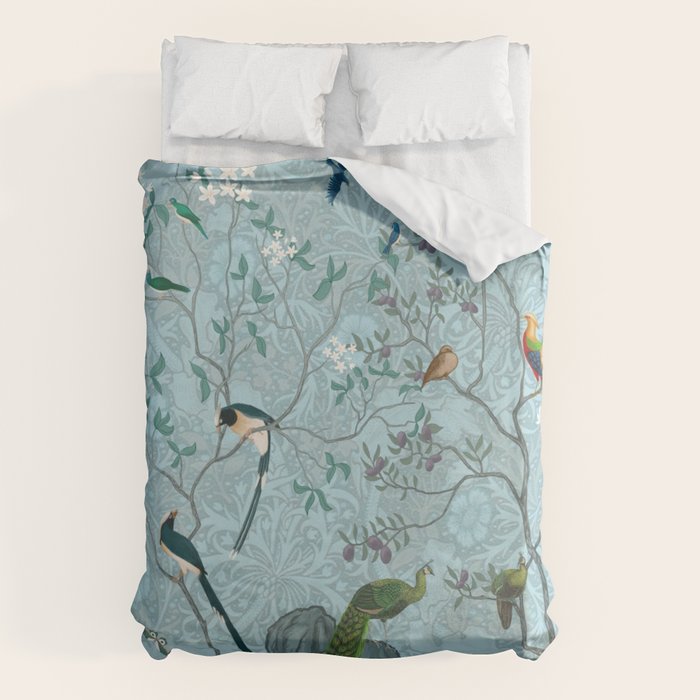 Chinoiserie Aqua Turquoise Garden Fresco & William Morris Art Duvet Cover Gallery Image 6