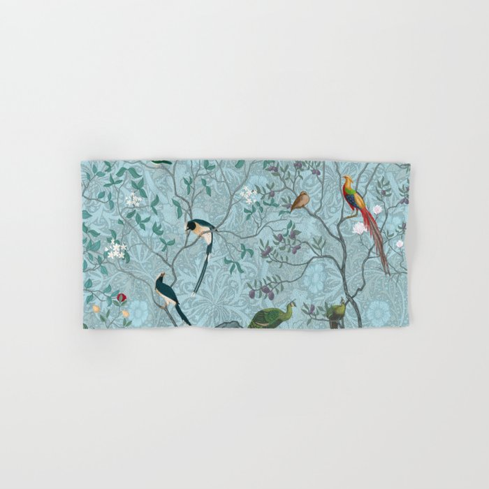 Chinoiserie Aqua Turquoise Garden Fresco & William Morris Art Bath Towel Gallery Image 1