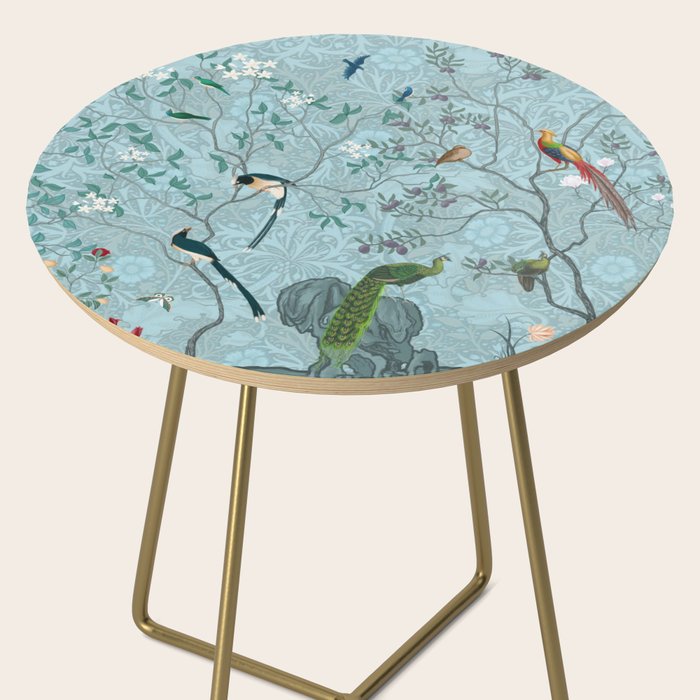 Chinoiserie Aqua Turquoise Garden Fresco & William Morris Art Side Table Gallery Image 2