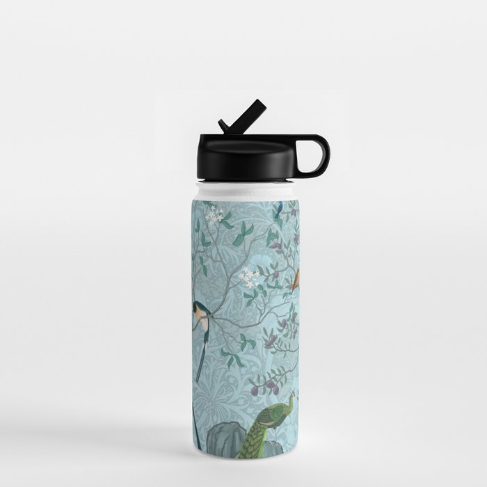 Chinoiserie Aqua Turquoise Garden Fresco & William Morris Art Water Bottle Gallery Image 1