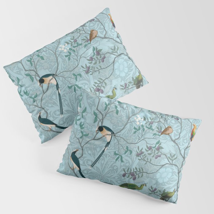 Chinoiserie Aqua Turquoise Garden Fresco & William Morris Art Pillow Sham Gallery Image 1