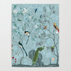 Chinoiserie Aqua Turquoise Garden Fresco & William Morris Art Poster Gallery Image 4