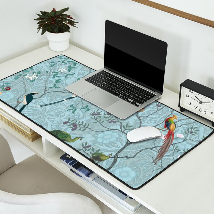 Chinoiserie Aqua Turquoise Garden Fresco & William Morris Art Desk Mat Gallery Image 2
