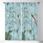 Chinoiserie Aqua Turquoise Garden Fresco & William Morris Art Window Curtain Gallery Image 5