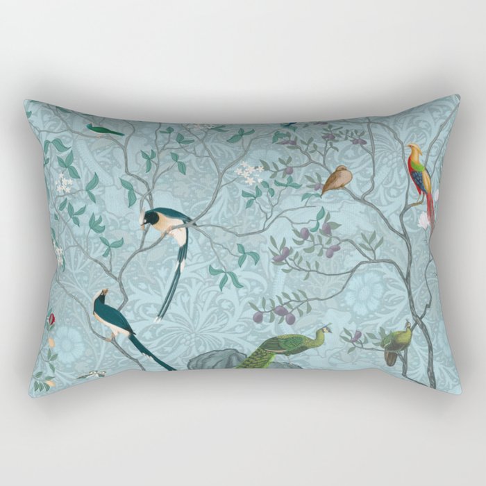 Chinoiserie Aqua Turquoise Garden Fresco & William Morris Art Rectangular Pillow Gallery Image 2