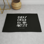 Every Child is an Artist Pablo Picasso black and white typography quote home room wall decor Rug Gallery Image 1