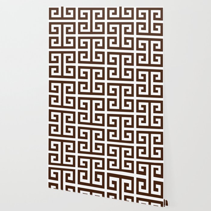 Dark Brown and White Greek Key Pattern Wallpaper Gallery Image 2