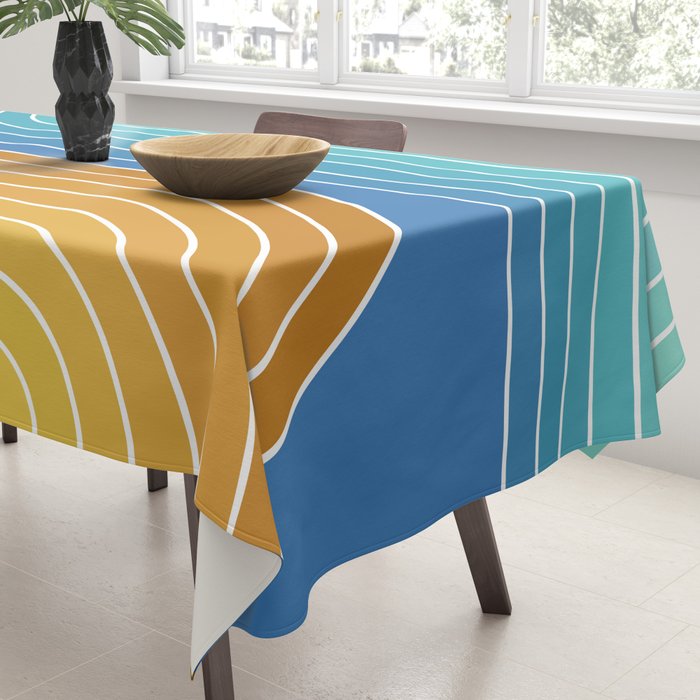 Gradient Curvature XII Beachy Blue and Orange Tablecloth Gallery Image 3