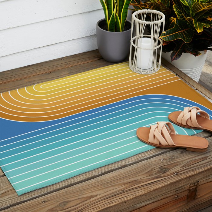 Gradient Curvature XII Beachy Blue and Orange Outdoor Rug Gallery Image 2