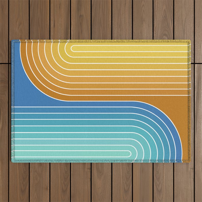 Gradient Curvature XII Beachy Blue and Orange Outdoor Rug Gallery Image 1