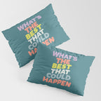 Whats The Best That Could Happen typography print in green, lilac, orange and yellow Pillow Sham Gallery Image 3