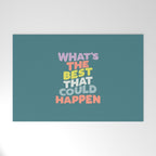 Whats The Best That Could Happen typography print in green, lilac, orange and yellow Welcome Mat Gallery Image 1
