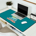 Whats The Best That Could Happen typography print in green, lilac, orange and yellow Desk Mat Gallery Image 2