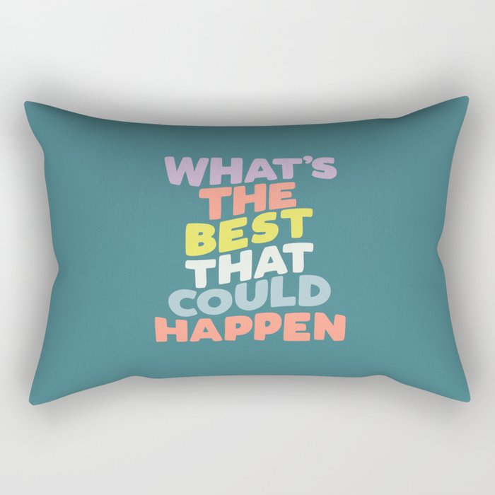 Whats The Best That Could Happen typography print in green, lilac, orange and yellow Rectangular Pillow Gallery Image 2