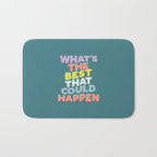 Whats The Best That Could Happen typography print in green, lilac, orange and yellow Bath Mat Gallery Image 1