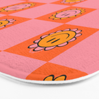Orange Pink Smiley Checkerboard Print Bath Mat Gallery Image 3