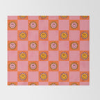 Orange Pink Smiley Checkerboard Print Throw Blanket Gallery Image 2