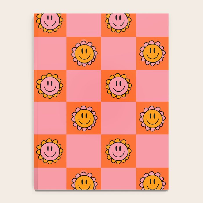Orange Pink Smiley Checkerboard Print Notebook Gallery Image 4