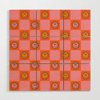 Orange Pink Smiley Checkerboard Print Wood Wall Art Gallery Image 1