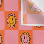 Orange Pink Smiley Checkerboard Print Wall Tapestry Gallery Image 3