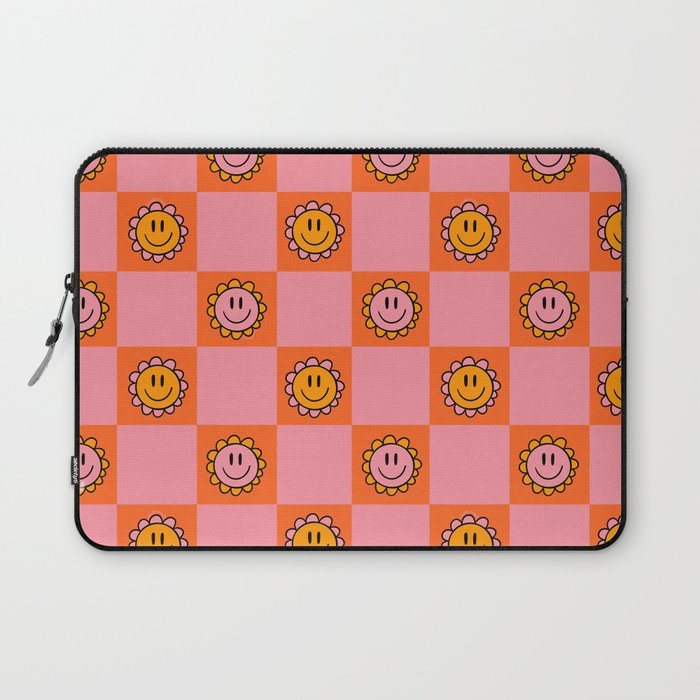 Orange Pink Smiley Checkerboard Print Laptop Sleeve Gallery Image 1