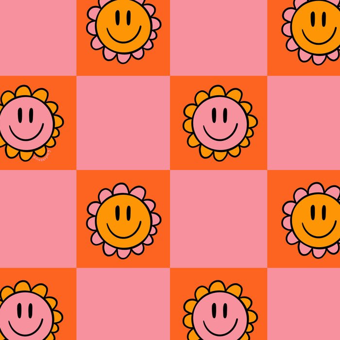 Orange Pink Smiley Checkerboard Print Coffee Mug Gallery Image 2