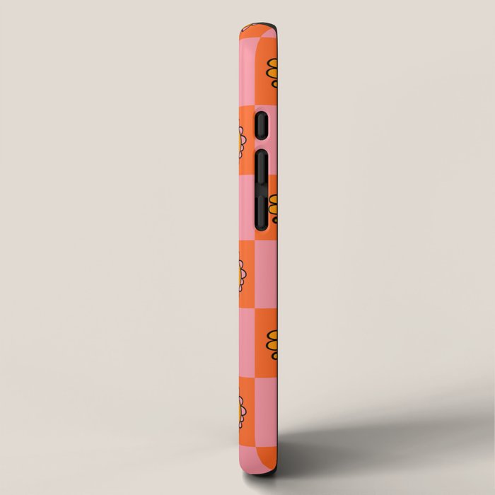 Orange Pink Smiley Checkerboard Print iPhone Case Gallery Image 2